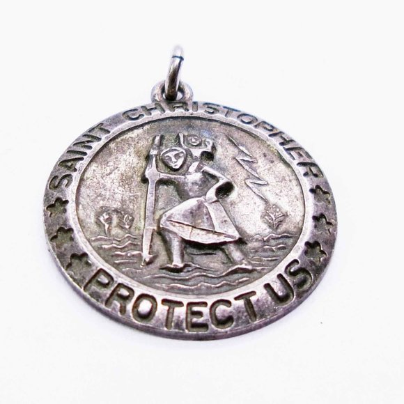 Vintage Sterling Silver Pendant Lumin Christianity Saint Christopher protect us - Picture 1 of 2